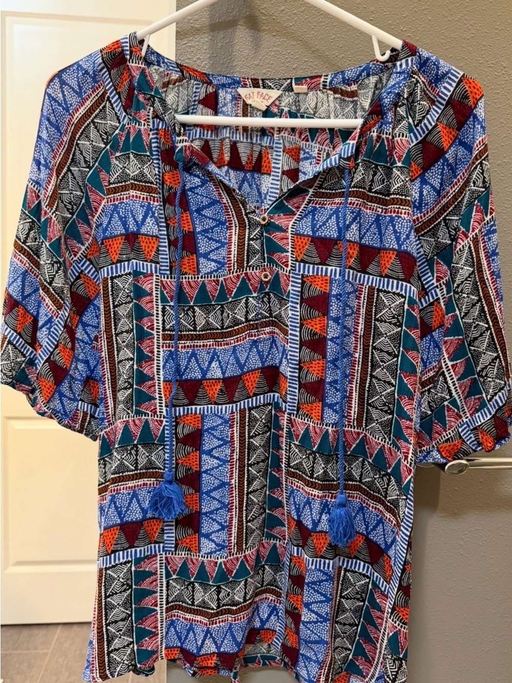 Fat Face Multicolor Geometric Tie-Front Tunic